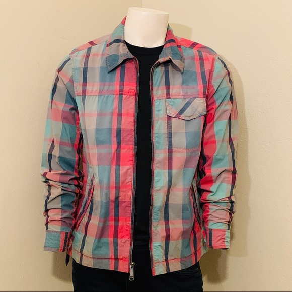 GUESS L.A. Men’s Red & Green Plaid Zip up Jacket - Picture 1 of 10